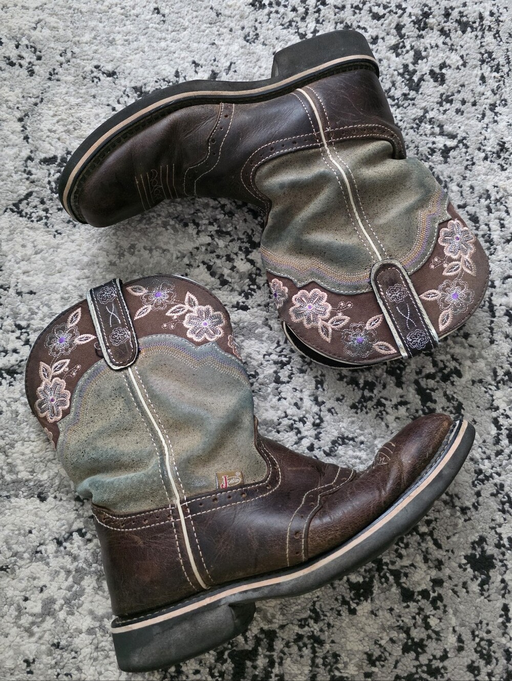 Justin Boots Western Boots Embroidered Leather Womens 10 Cowgirl Rodeo Boho